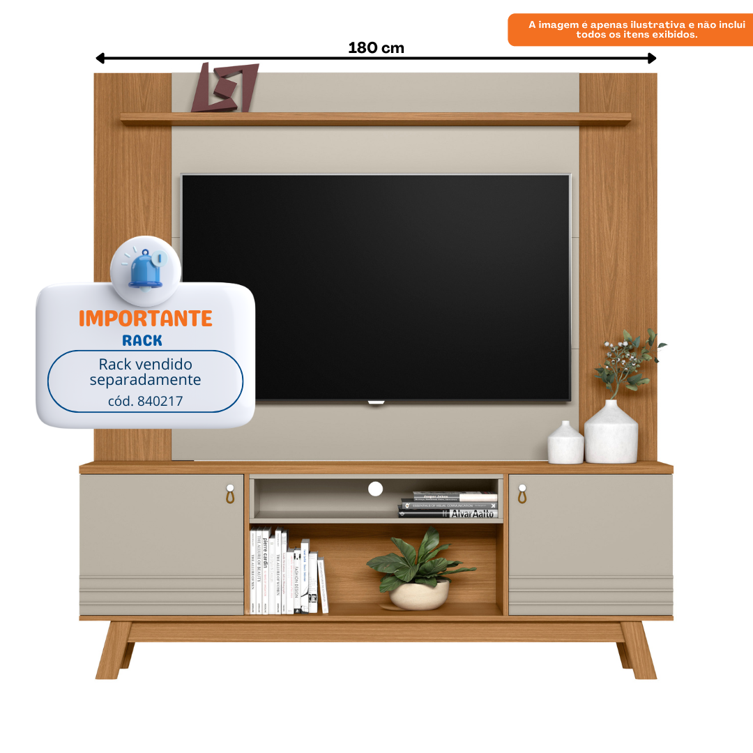 Painel Extensível Suspenso Tulum Linea com Prateleira Flex Nature e Off White