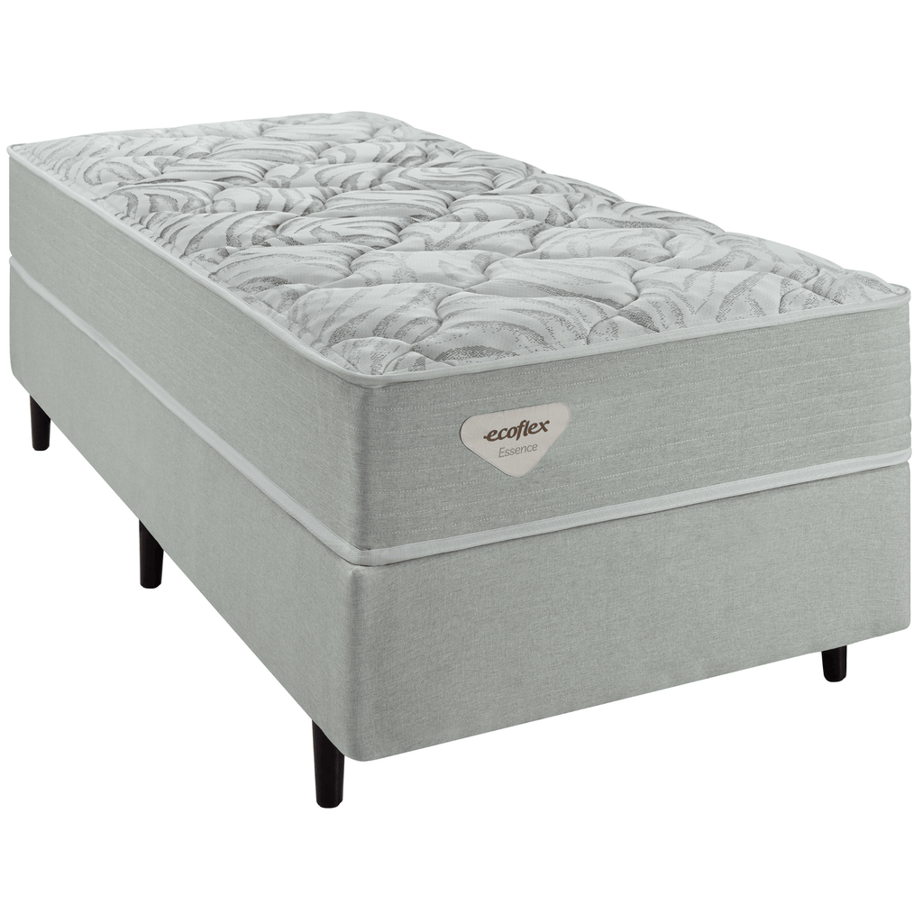 Conjunto Cama Box Luno Solteiro Ecoflex 88X188x61 Molas Ensacadas Prata