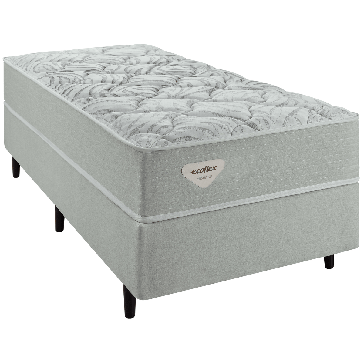 Conjunto Cama Box Luno Solteiro Ecoflex 88X188x61 Molas Ensacadas Prata