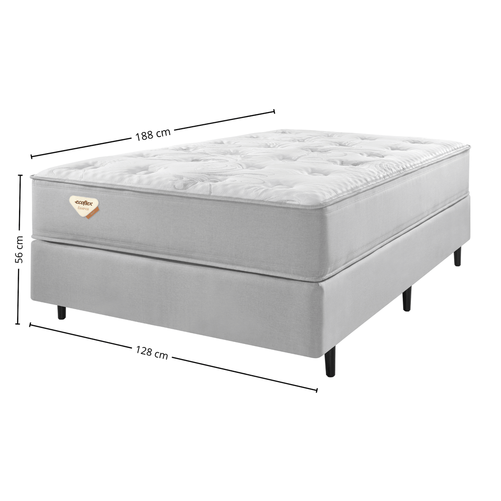 Conjunto Cama Box Blend Casal Ecoflex 128x188x56cm Molas Ensacadas Wide PZ3 Prata