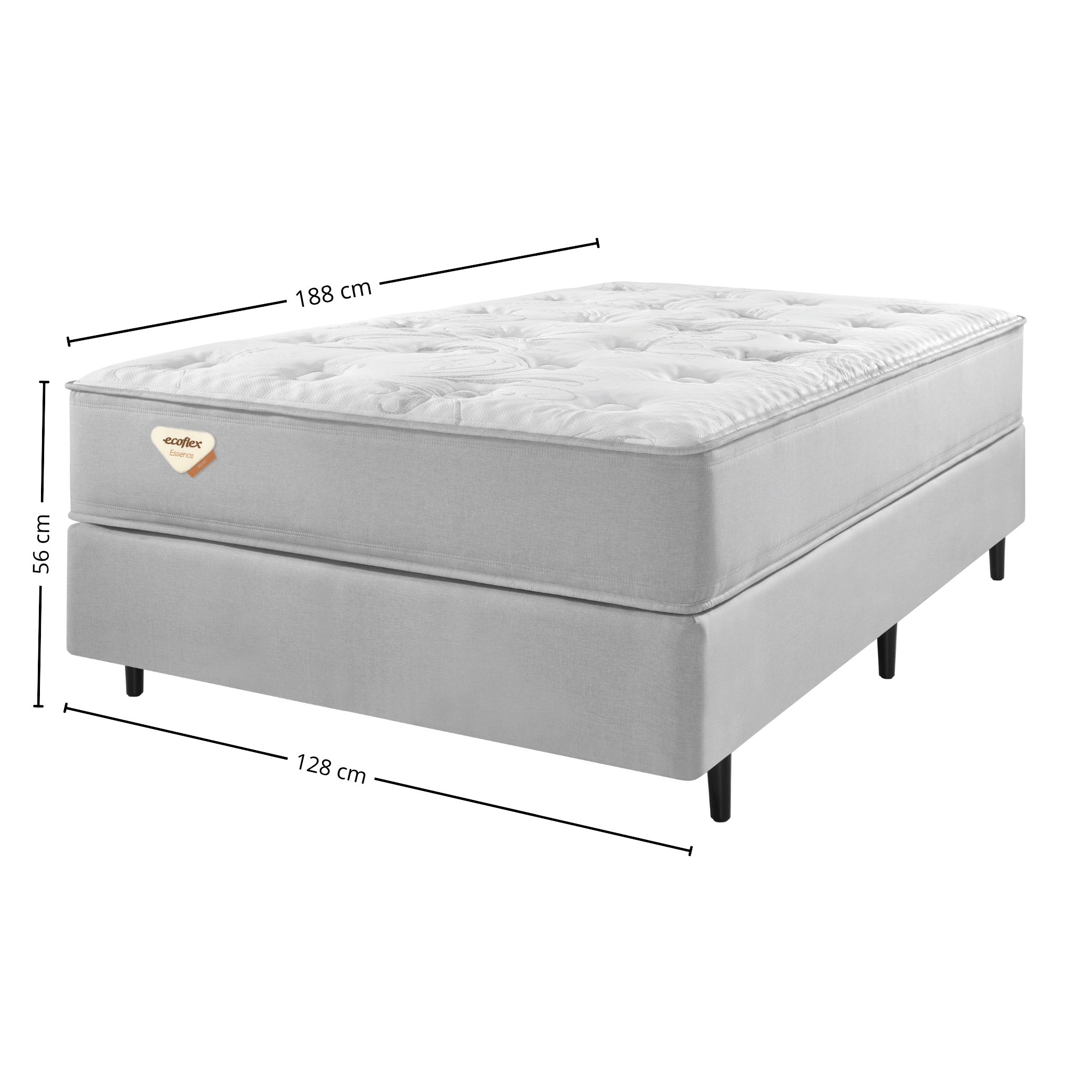 Conjunto Cama Box Blend Casal Ecoflex 128x188x56cm Molas Ensacadas Wide PZ3 Prata