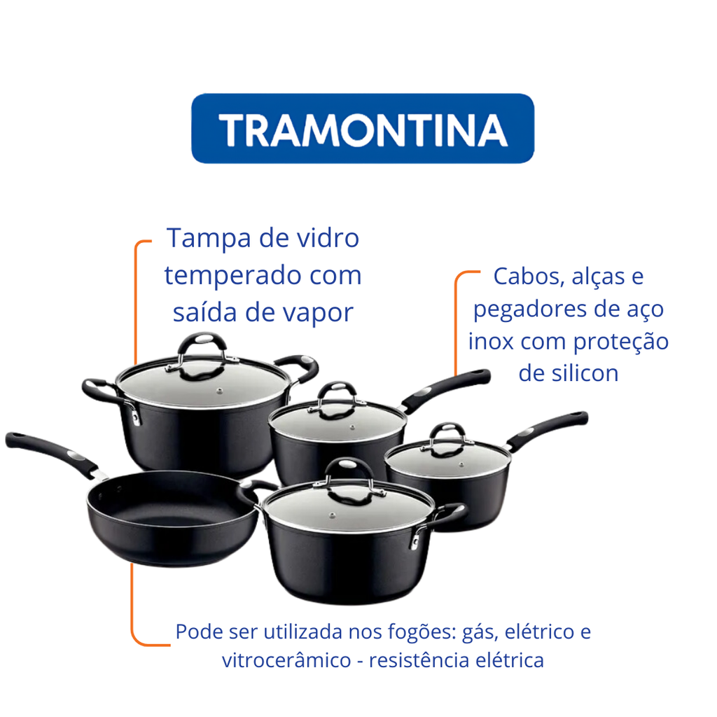 Jogo de Panelas Tramontina Mônaco 5 Peças Preto