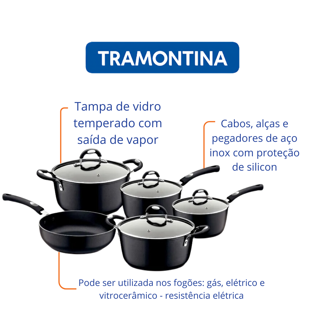 Jogo de Panelas Tramontina Mônaco 5 Peças Preto