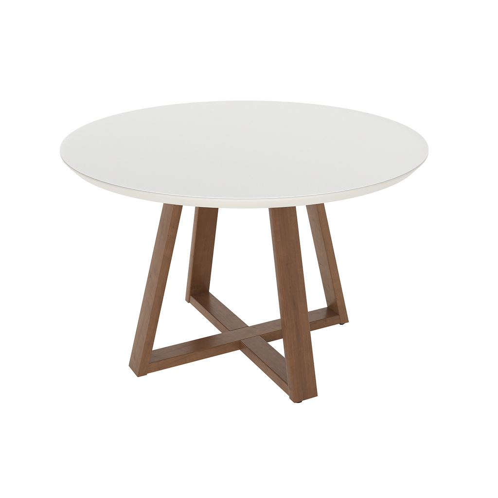 Mesa Redonda Bennett Província 135cm Nature com Vidro Off White