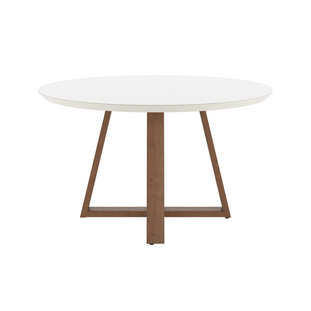 Mesa Redonda Bennett Província 135cm Nature com Vidro Off White