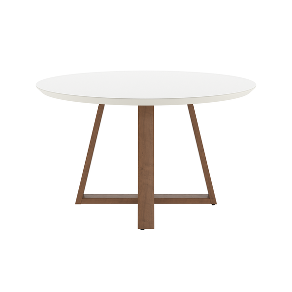 Mesa Redonda Bennett Província 135cm Nature com Vidro Off White