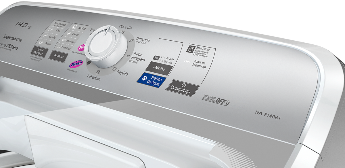 Lavadora de Roupas Panasonic 14Kg NA-F140B1WB Tecnologia Smartsense Cesto Inox Branco 220V
