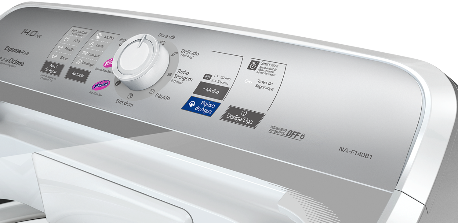 Lavadora de Roupas Panasonic 14Kg NA-F140B1WB Tecnologia Smartsense Cesto Inox Branco 220V
