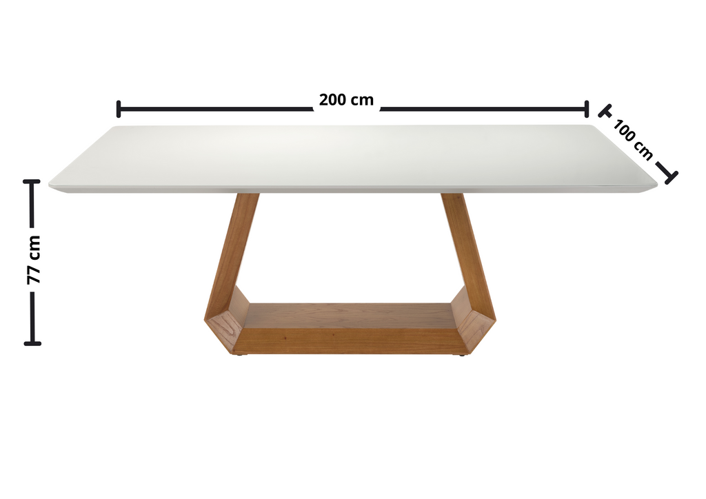 Mesa Retangular Diamond Ferrati 200x100cm Champanhe Tampo com Vidro Off White