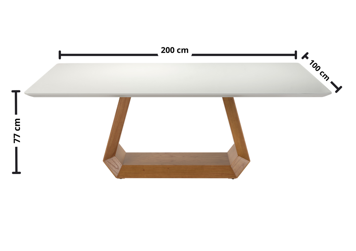Mesa Retangular Diamond Ferrati 200x100cm Champanhe Tampo com Vidro Off White