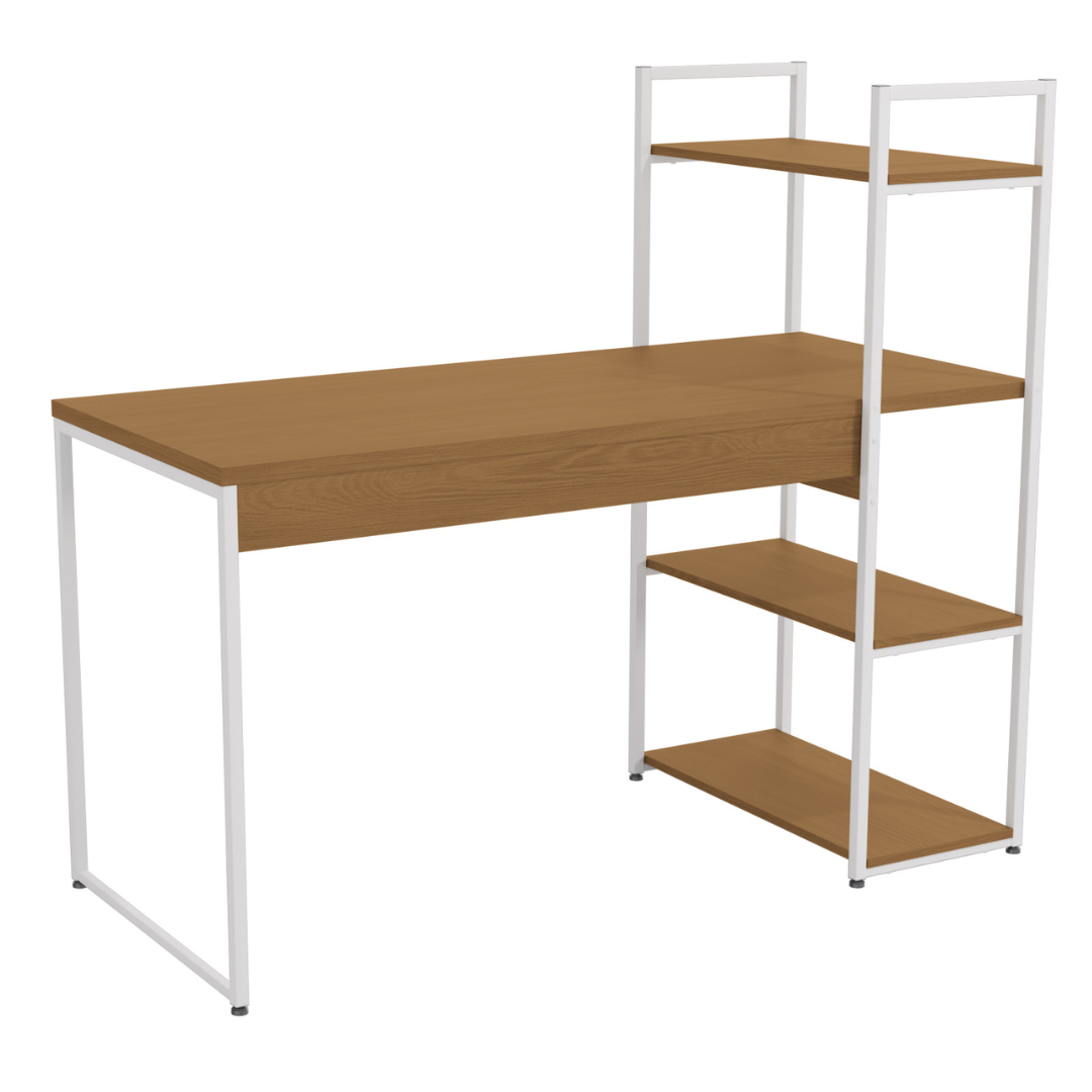 Escrivaninha Industrial Kappesberg LI010 136cm com 3 Prateleiras Canela e Branco