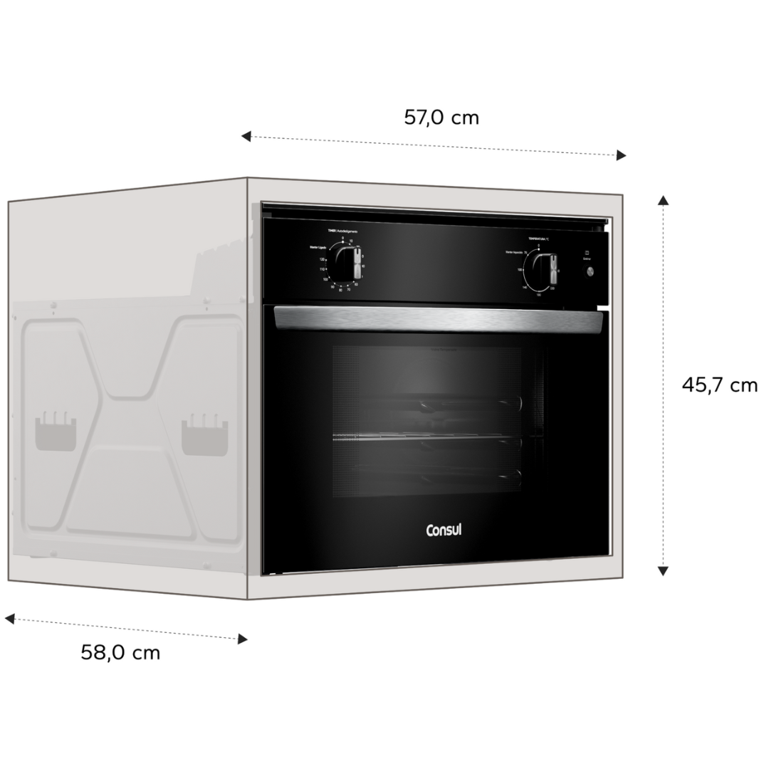 Forno de Embutir Elétrico Consul 47L COB47BE com Timer e Função Gratinar Preto 220V