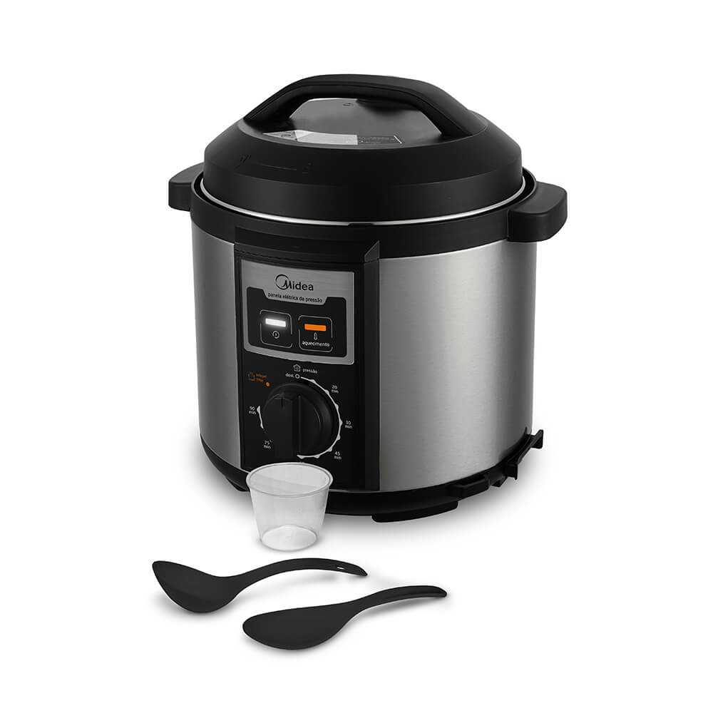 Panela de Pressão Elétrica Midea 6L Mecânica  Practia PPB72 Inox/Preto 220V