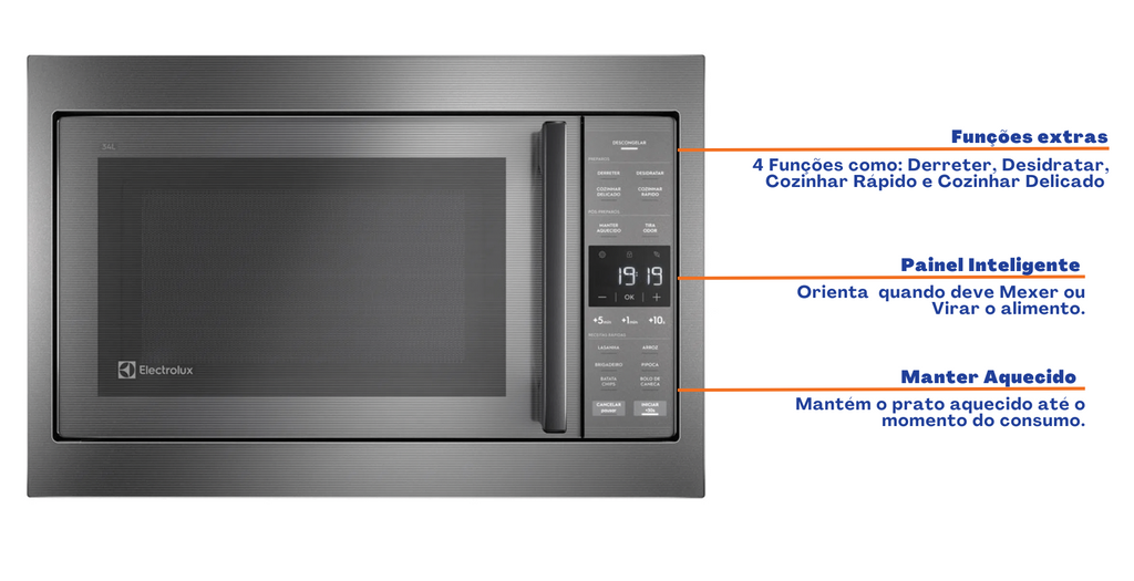 Micro-ondas de Embutir Electrolux 34L Experience com Painel Touch Cinza 220V