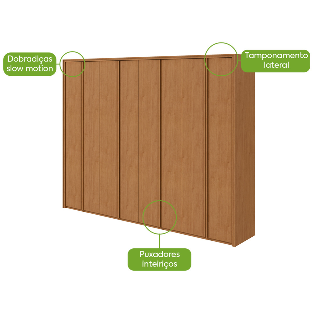 Roupeiro Ergon Lopas 8 Portas 270cm 100% MDF Amêndoa Clean