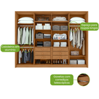 Roupeiro Ergon Lopas 8 Portas 270cm 100% MDF Amêndoa Clean