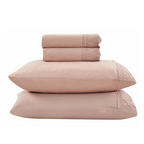 Jogo de Roupa de Cama Queen 4 Peças Hedrons Rendas Toque de Algodão   Rosa