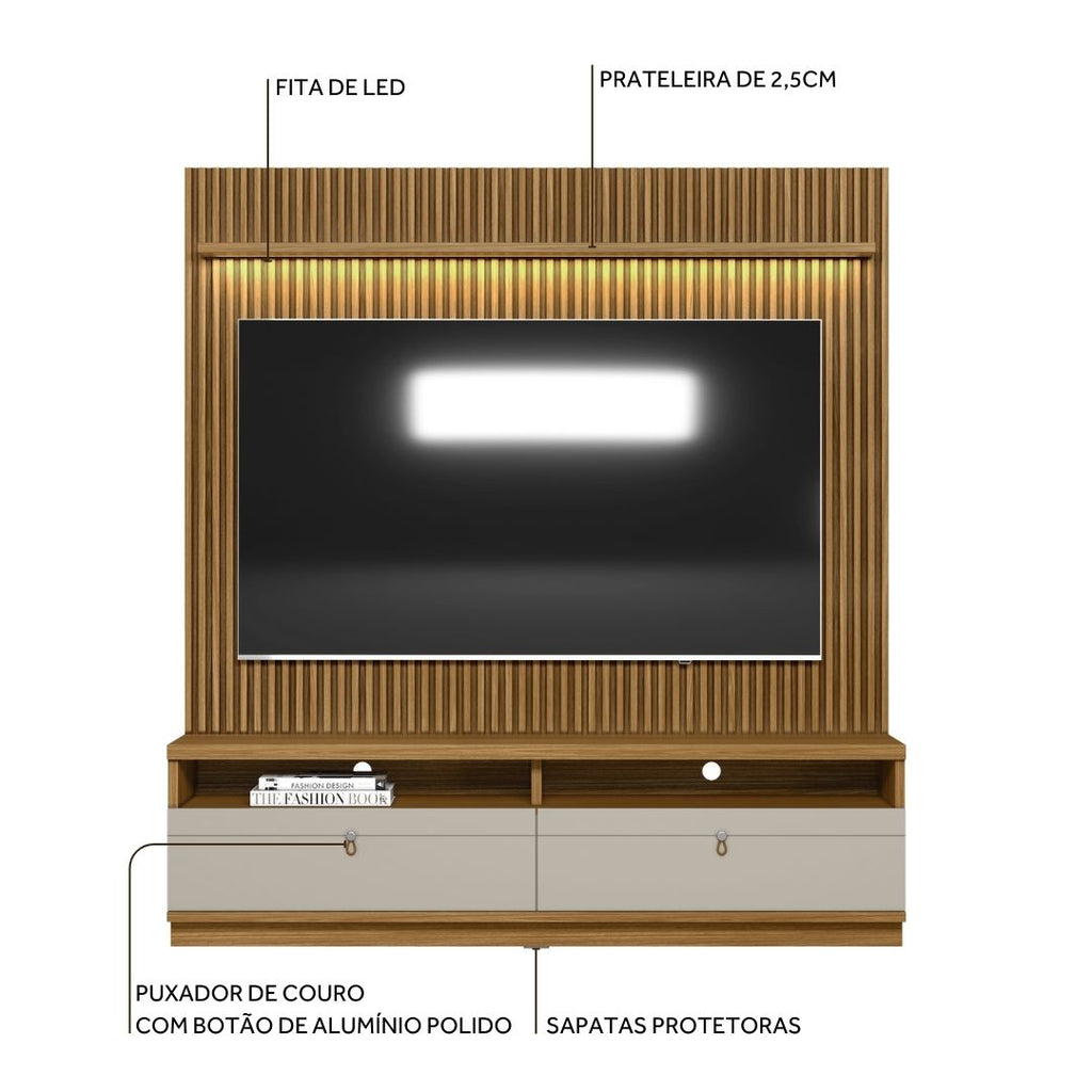 Home Ouro Preto Linea 180cm com Led Nature/Off White