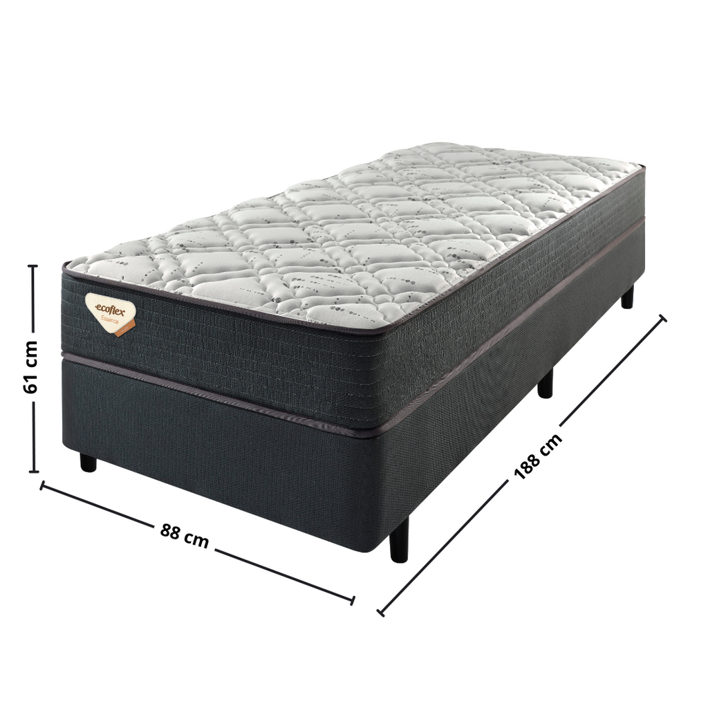Conjunto Cama Box Solteiro Adapto Ecoflex 88x188x61 Molas Ensacadas Wide
