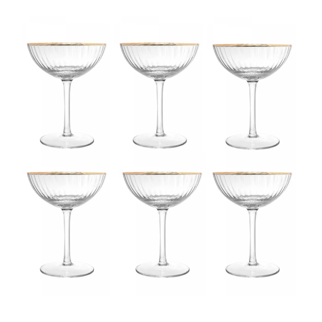 Jogo de 6 Taças Coupe Rojemac Lines Fio Ouro em Cristal 250ml