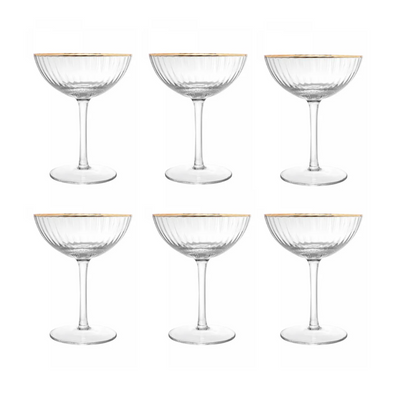Jogo de 6 Taças Coupe Rojemac Lines Fio Ouro em Cristal 250ml