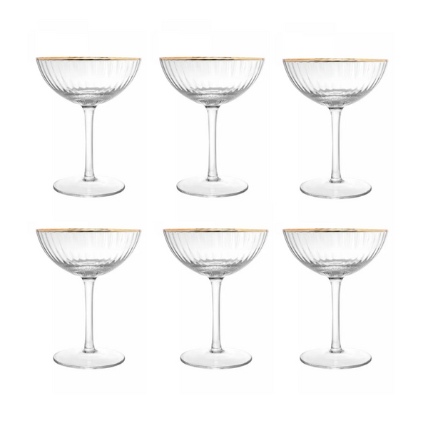 Jogo de 6 Taças Coupe Rojemac Lines Fio Ouro em Cristal 250ml