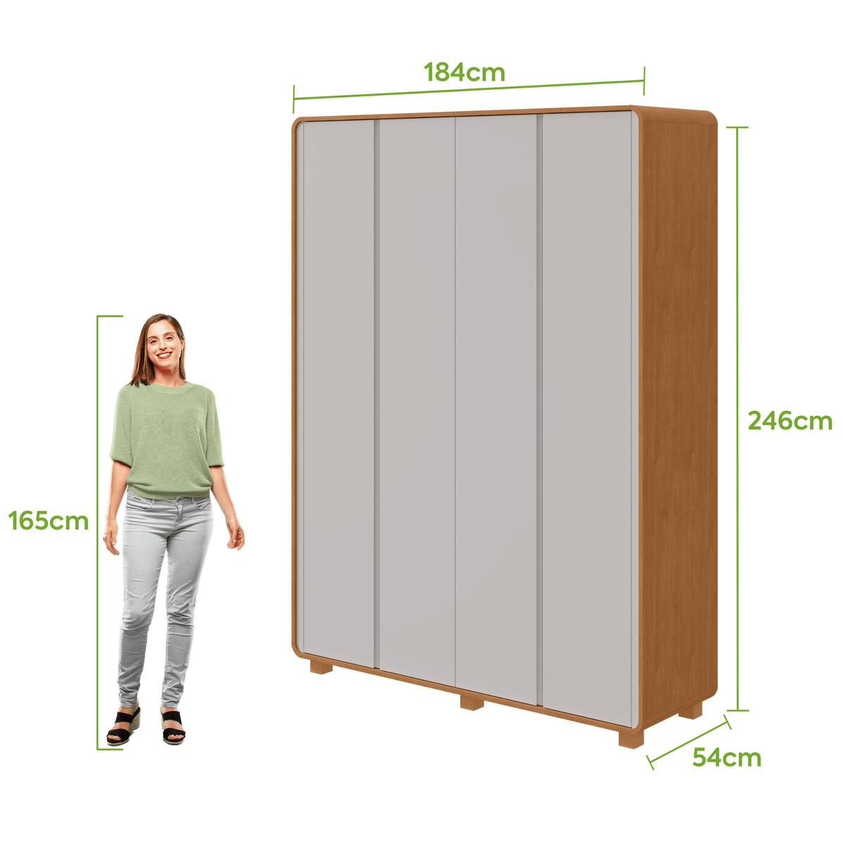 Roupeiro Loop Lopas 184cm 100% MDF 4 Portas com Pés Amêndoa e Off White