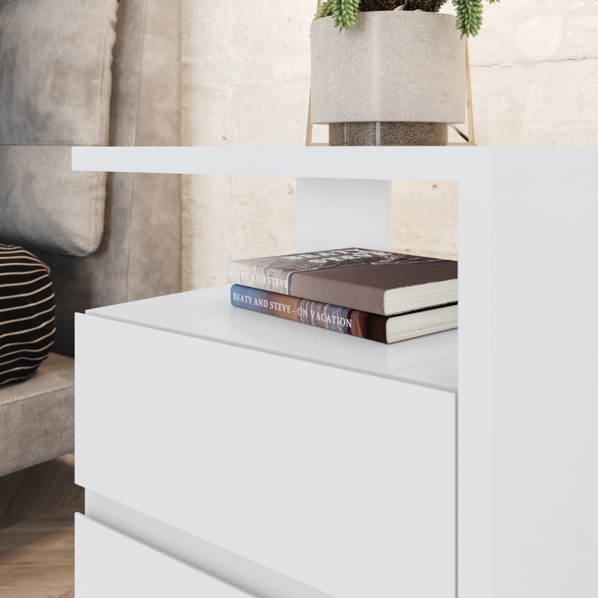 Mesa de Cabeceira Campeche Henn 2 Gavetas Branco