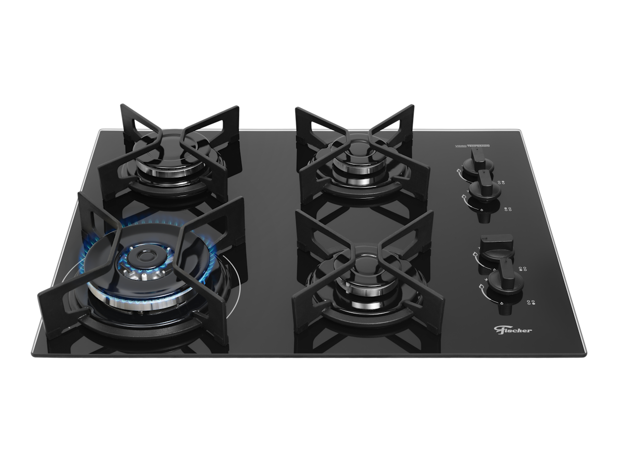 Cooktop à Gás Fischer 4 Bocas Fit Line 36330-102673 Trempe Iron Preto Bivolt