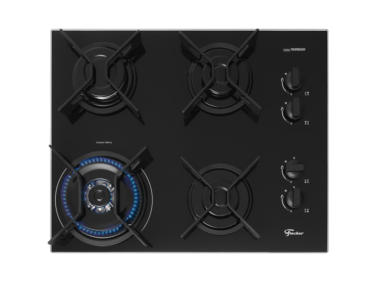 Cooktop à Gás Fischer 4 Bocas Fit Line 36330-102673 Trempe Iron Preto Bivolt