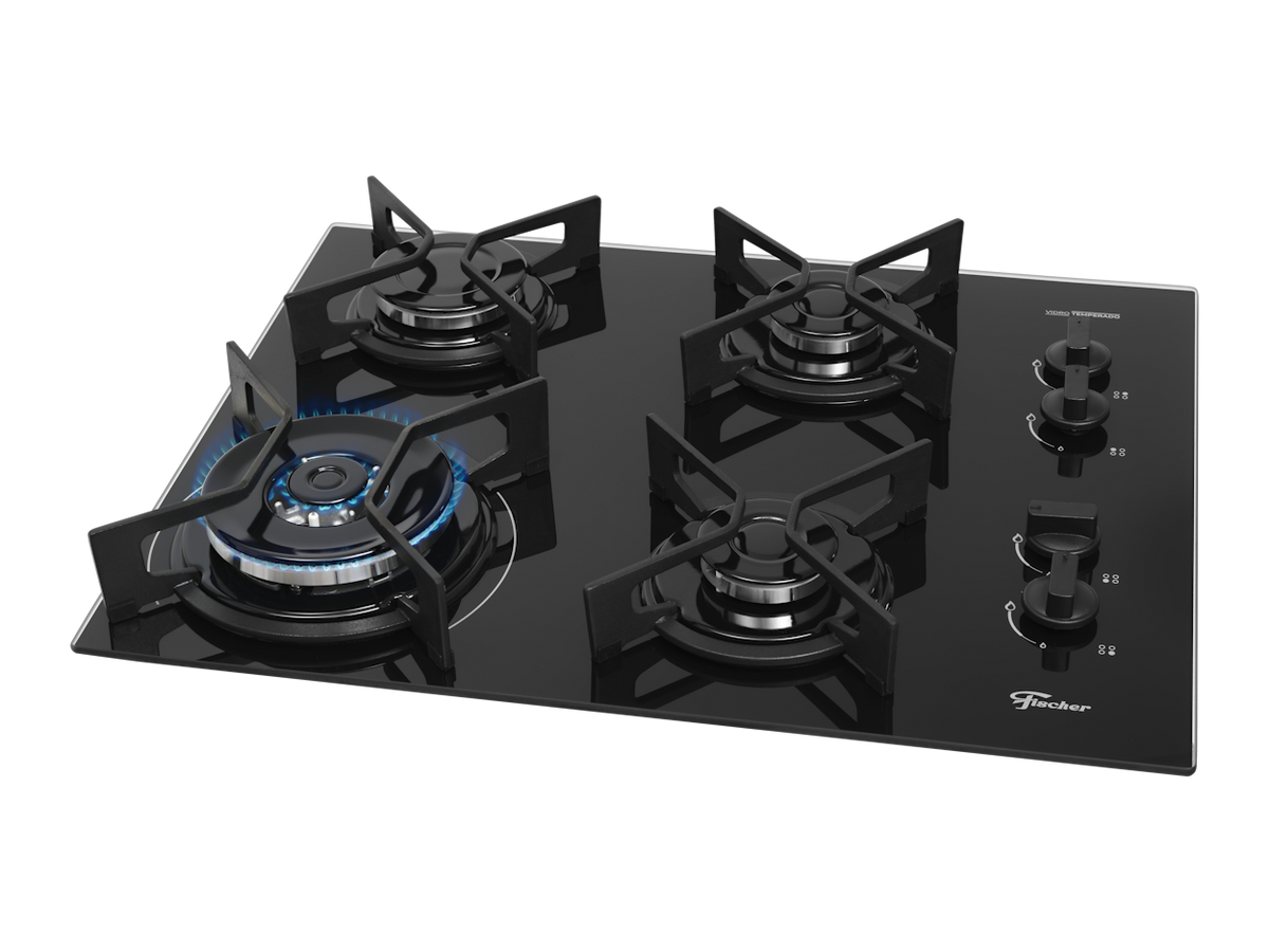 Cooktop à Gás Fischer 4 Bocas Fit Line 36330-102673 Trempe Iron Preto Bivolt