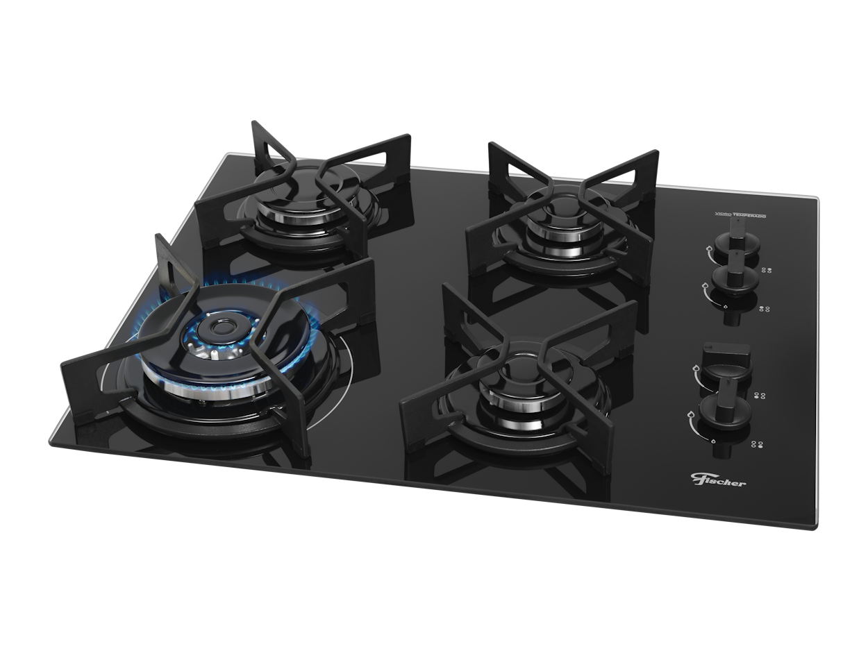 Cooktop à Gás Fischer 4 Bocas Fit Line 36330-102673 Trempe Iron Preto Bivolt
