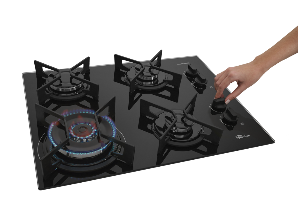 Cooktop à Gás Fischer 4 Bocas Fit Line 36330-102673 Trempe Iron Preto Bivolt