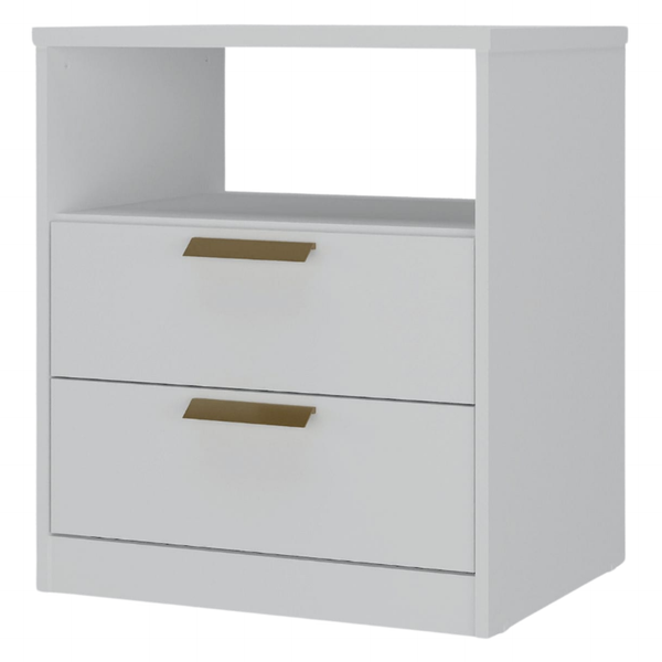 Mesa de Cabeceira Divino Mambel 100% MDF 2 Gavetas Branco