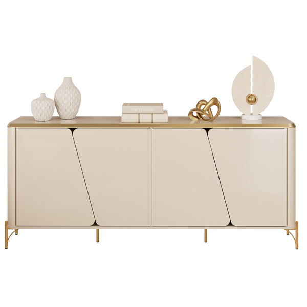 Balcão Buffet Liara Dj Móveis 180cm 4 Portas Off White com Dourado