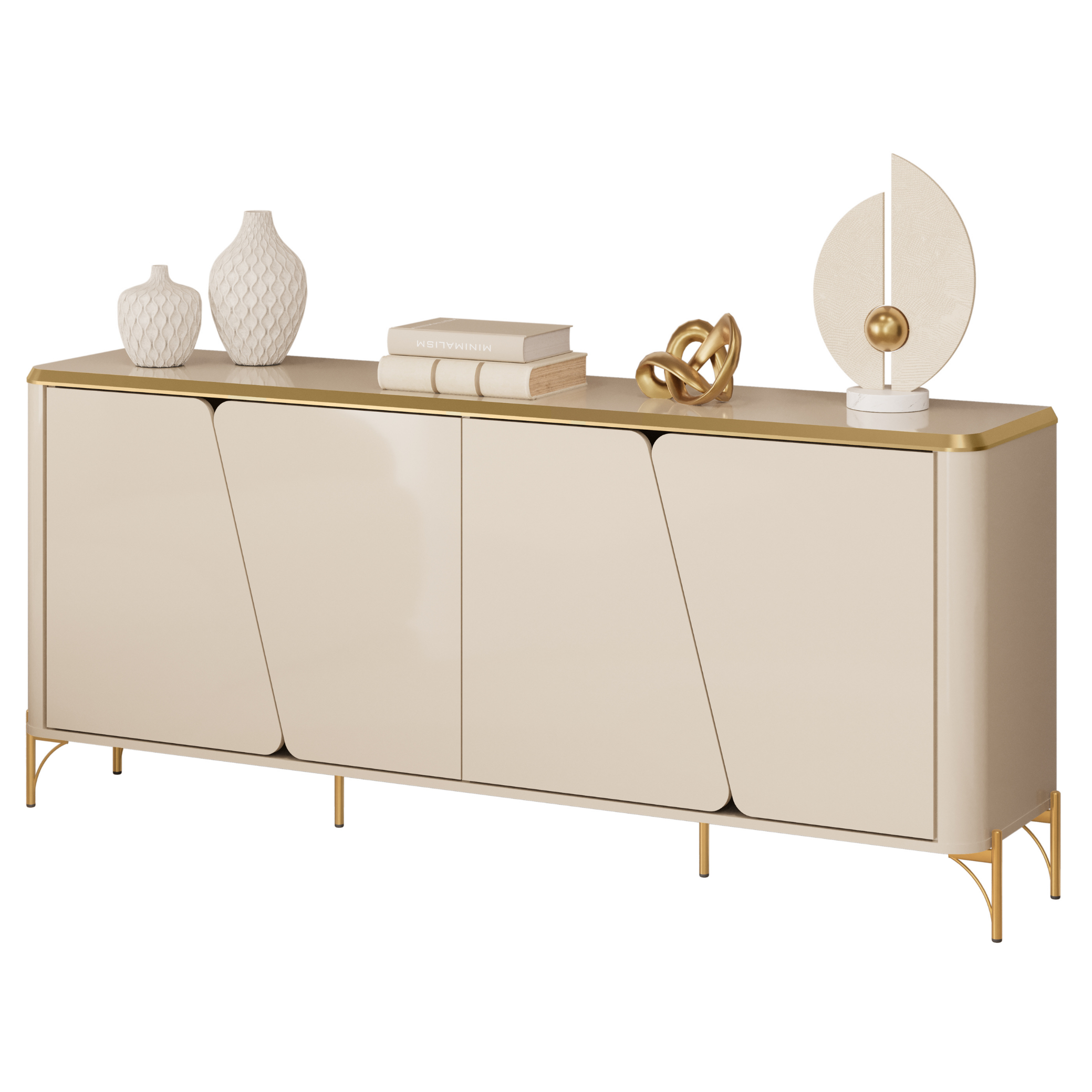 Balcão Buffet Liara Dj Móveis 180cm 4 Portas Off White com Dourado