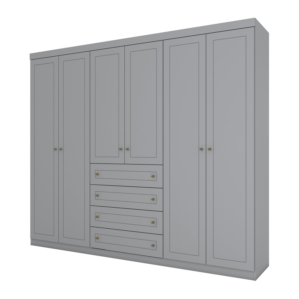 Roupeiro Americano Henn 262cm 6 Portas 4 Gavetas Cinza