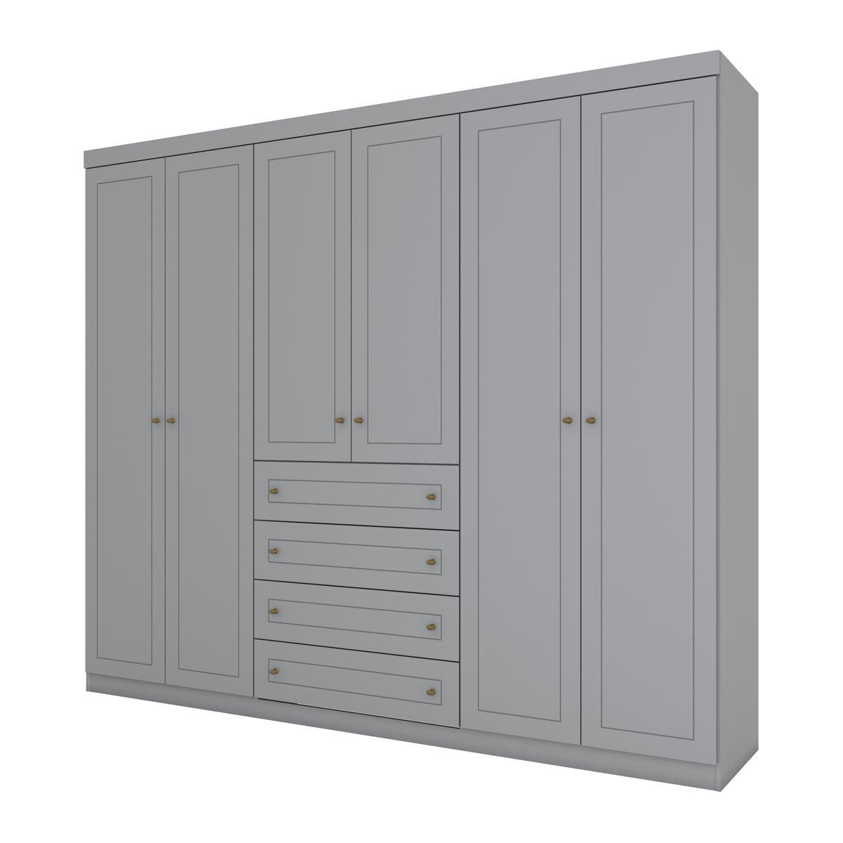 Roupeiro Americano Henn 262cm 6 Portas 4 Gavetas Cinza