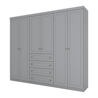 Roupeiro Americano Henn 262cm 6 Portas 4 Gavetas Cinza