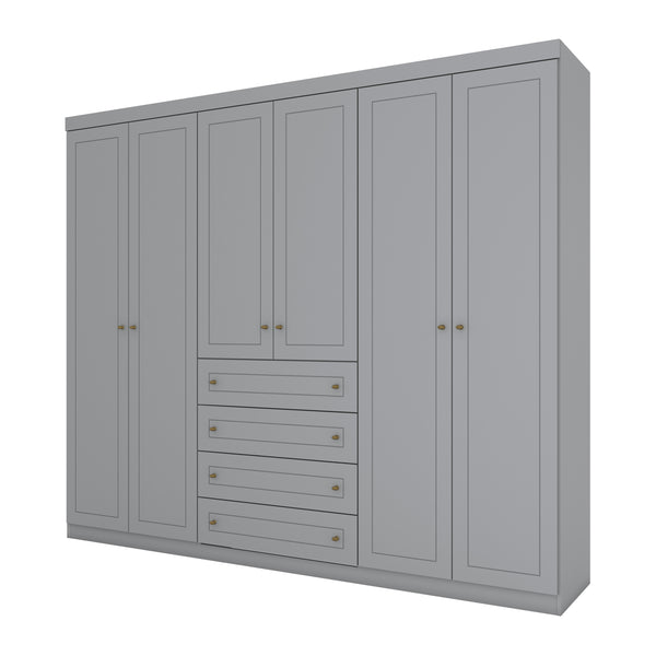 Roupeiro Americano Henn 262cm 6 Portas 4 Gavetas Cinza