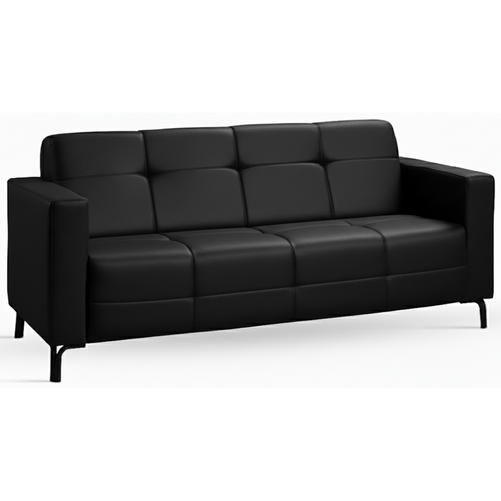 Sofá Living Hamilton 200cm Konfort Pés Metal Preto Courino Preto