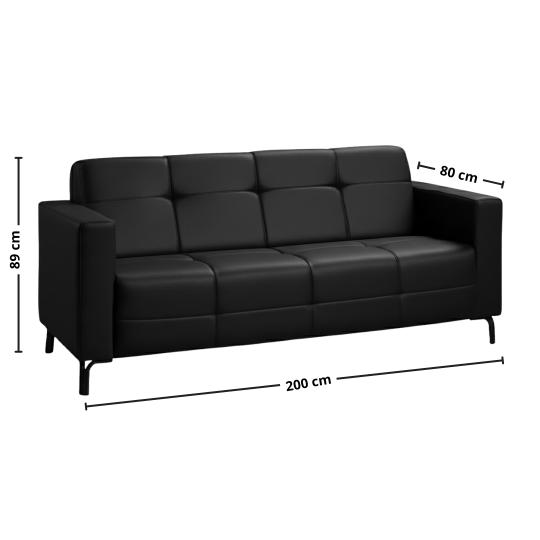Sofá Living Hamilton 200cm Konfort Pés Metal Preto Courino Preto