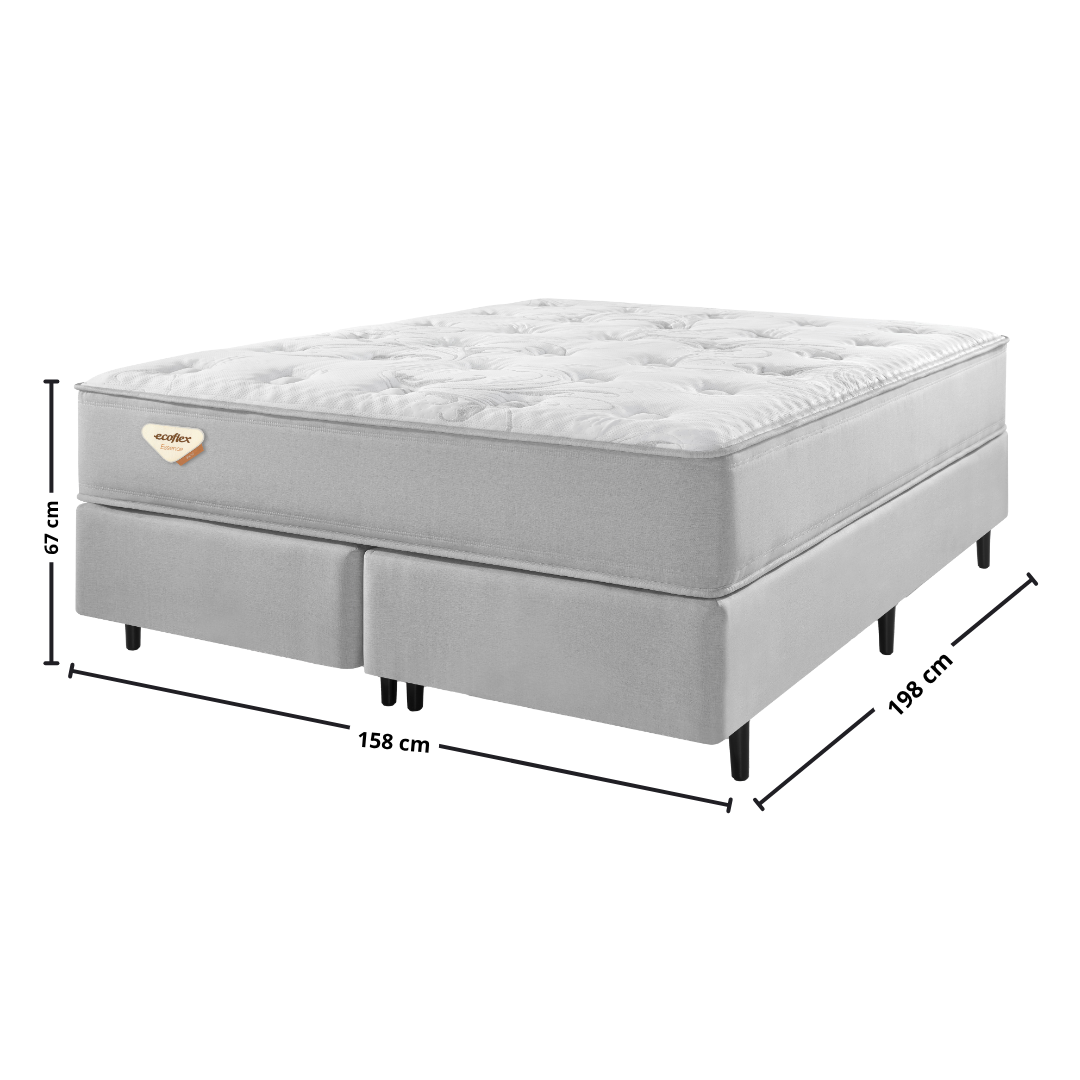 Conjunto Cama Box Blend Queen Ecoflex 158x198x67cm Molas Ensacadas Wide PZ3 Prata