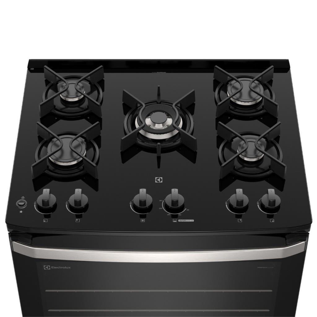 Fogão 5 Bocas Electrolux Efficient FE5GB Piso Mesa de Vidro PerfectCook Preto Bivolt
