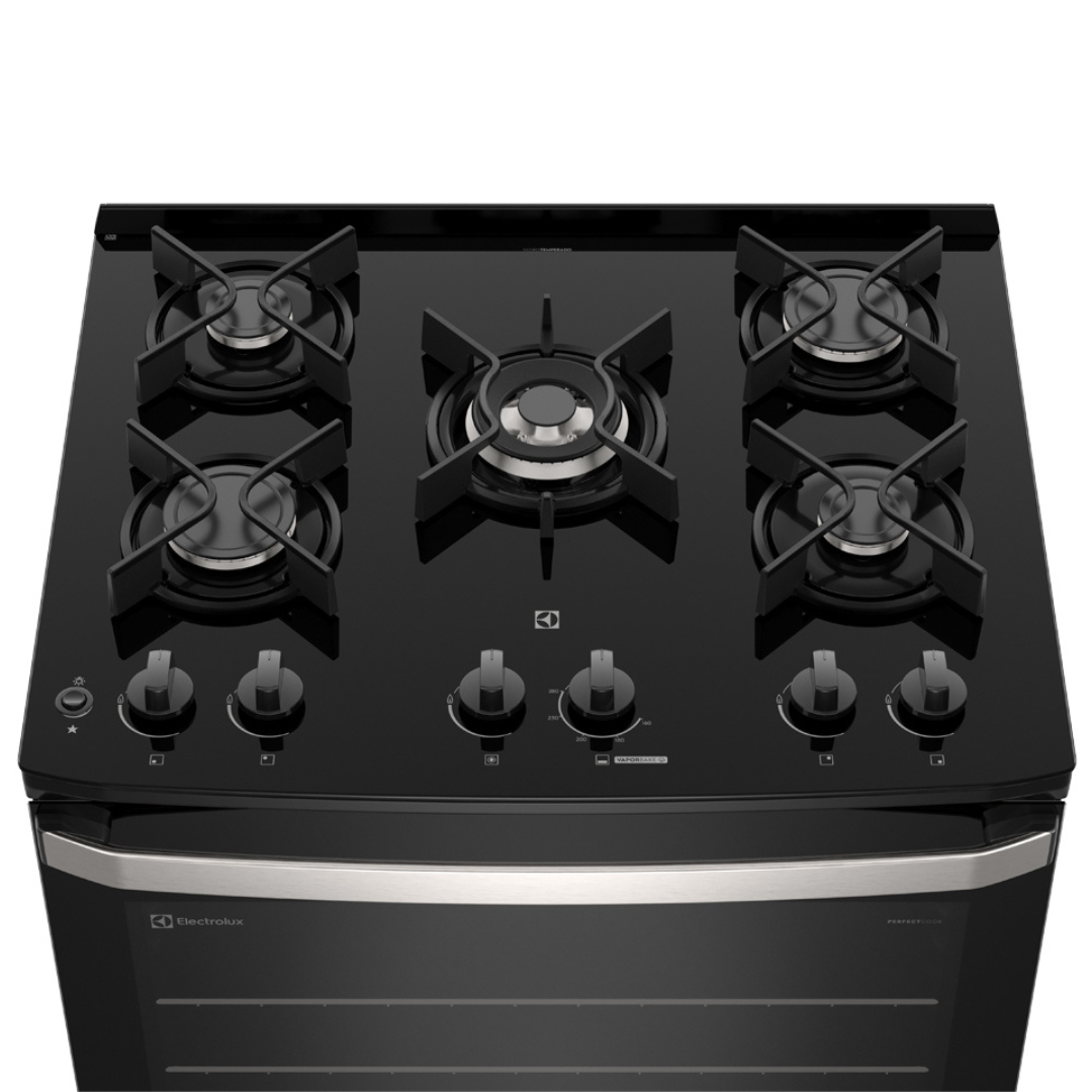Fogão 5 Bocas Electrolux Efficient FE5GB Piso Mesa de Vidro PerfectCook Preto Bivolt