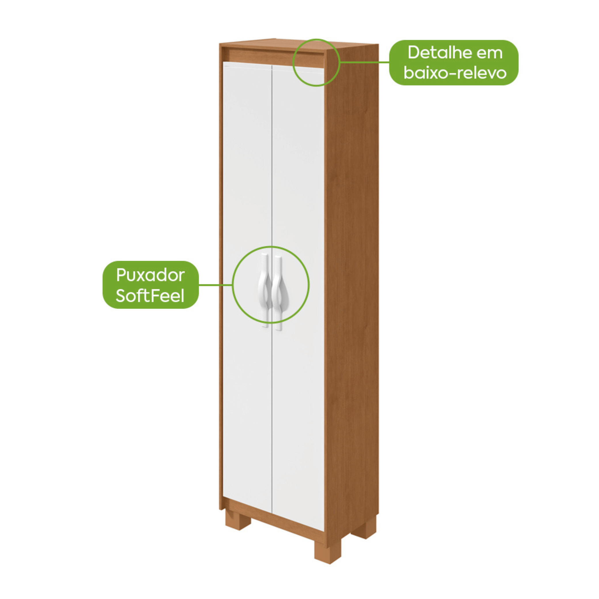 Armário Multiuso Bliss Lopas 2 Portas 50cm Amêndoa e Branco