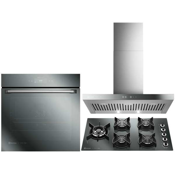 Kit Electrolux Home Pro Forno Elétrico Embutir 80L +Cooktop 5 Bocas +Coifa de Parede 90cm Espelhado 220V