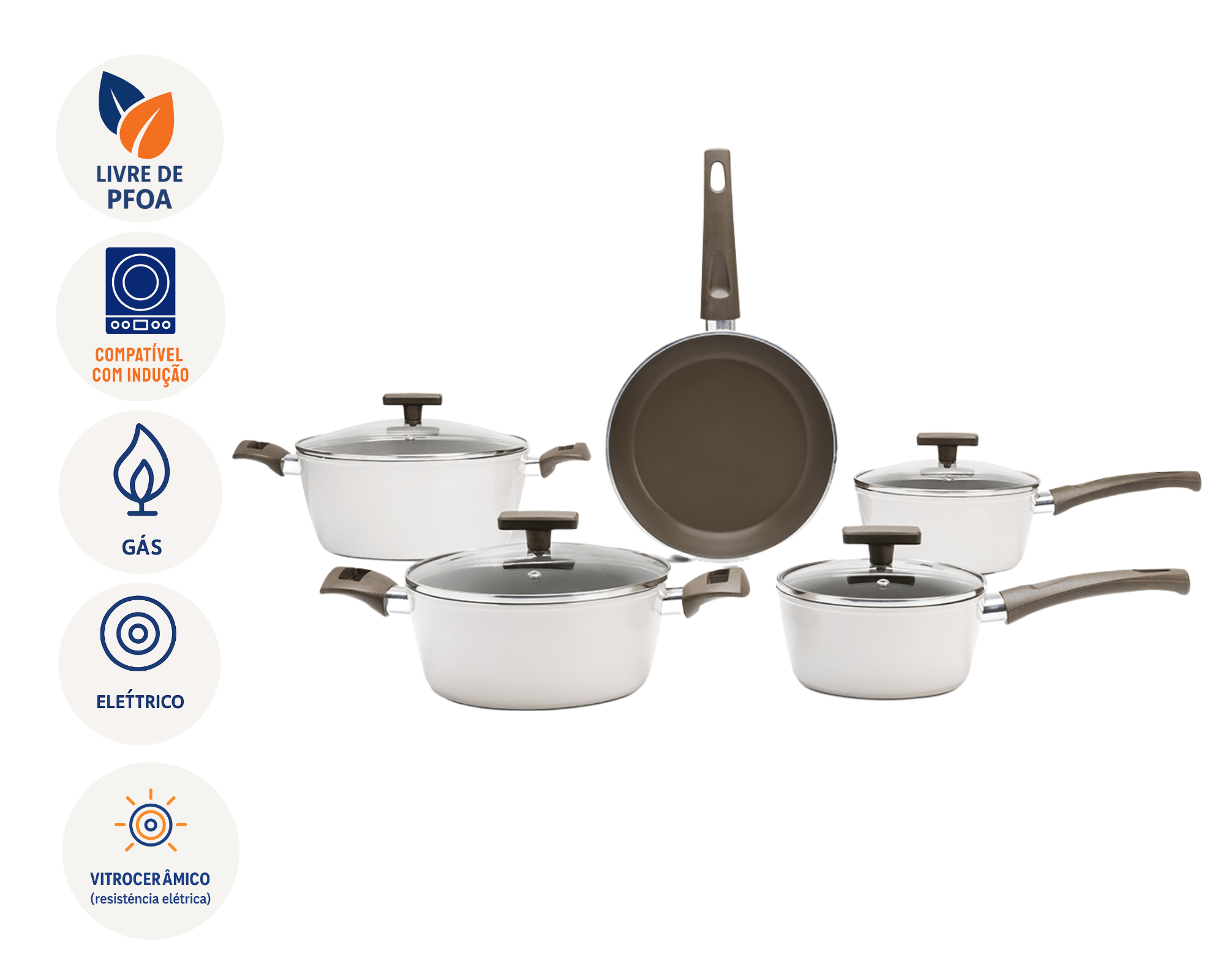 Jogo de Panelas Ceramic Life Brinox 5 Peças Indução Organika Nata