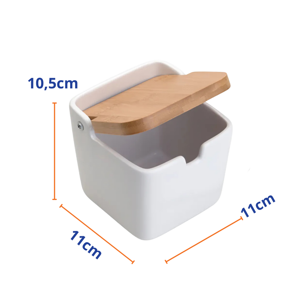 Saleiro de Mesa de Cerâmica Coliseu com Tampa de Bambu e Colher