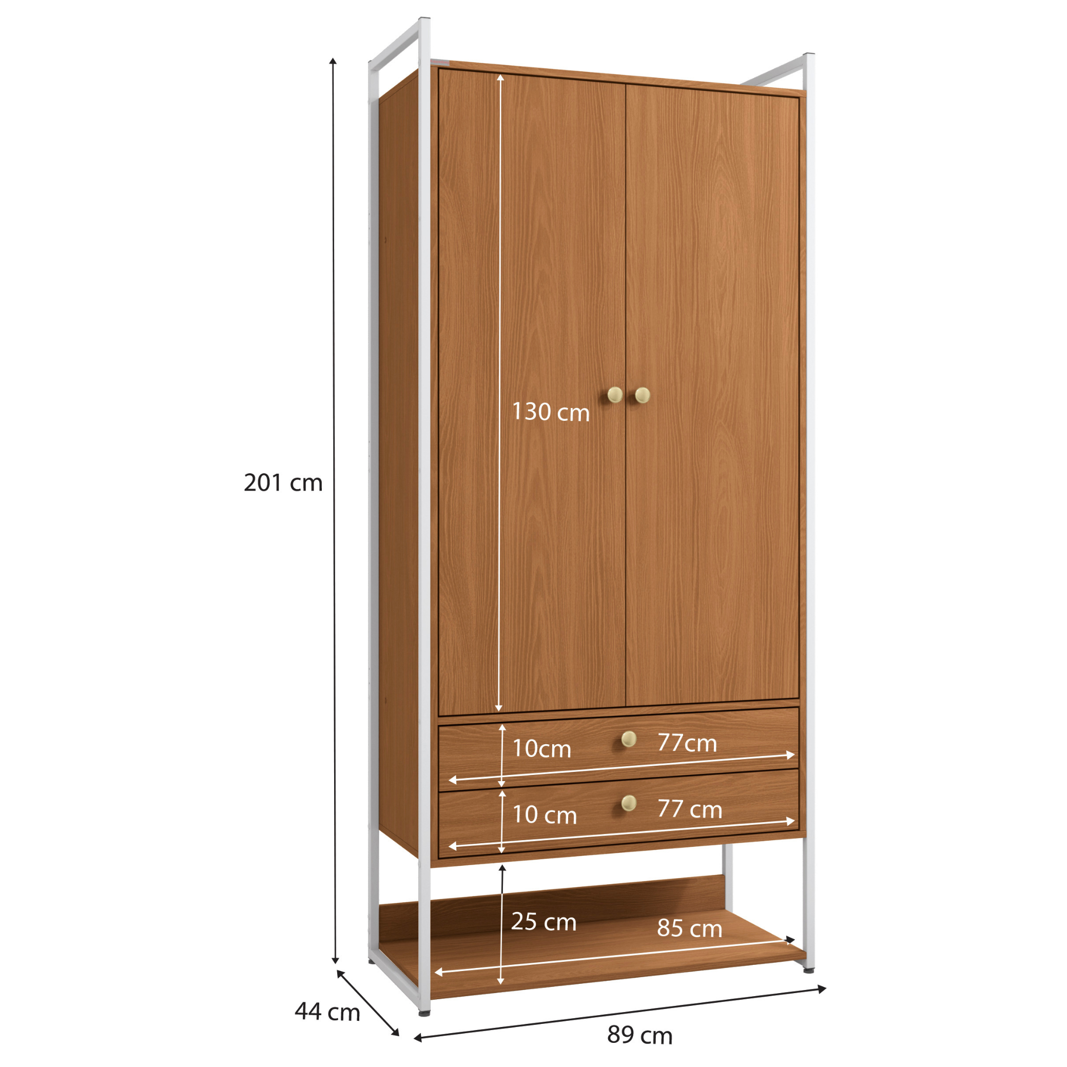 Armário Industrial Closet LI048 Kappesberg 89cm 2 Portas 2 Gavetas Canela e Branco
